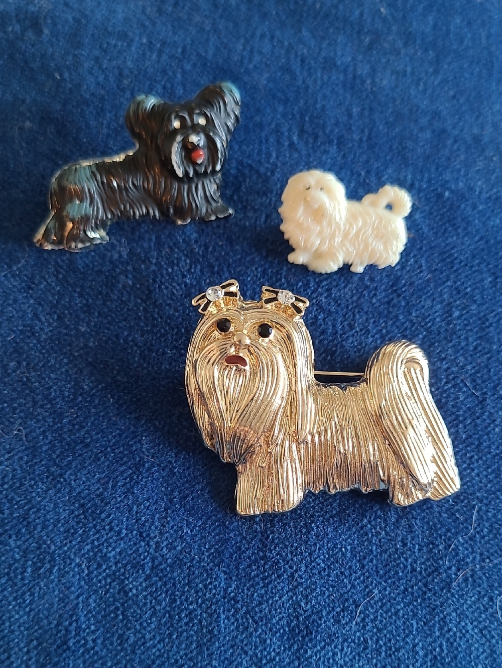 Vintage and New Terrier Dog Brooch Lot - Gold, Black And Cream